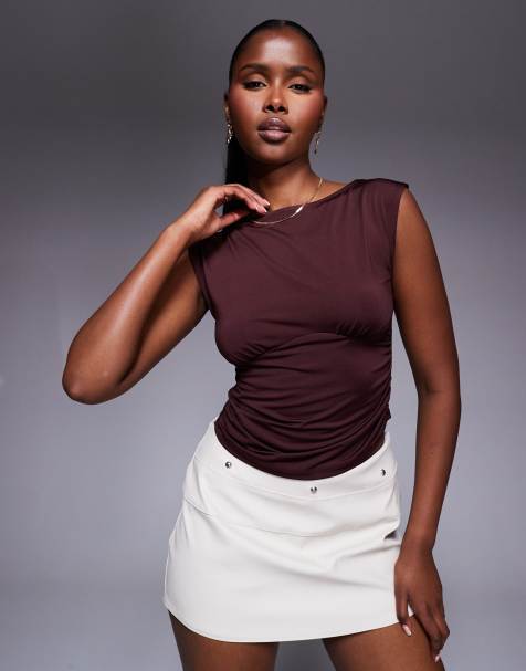 ASOS DESIGN - Top avec encolure bateau et coutures sous le buste - Chocolat - view 1