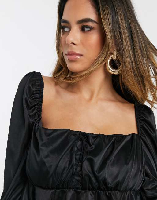 ASOS DESIGN - Top avec ourlet à basques et encolure carrée - Noir, 3 de 4