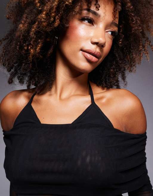 ASOS DESIGN - Top avec soutien-gorge peekaboo en tulle torsadé - Noir, 4 de 4