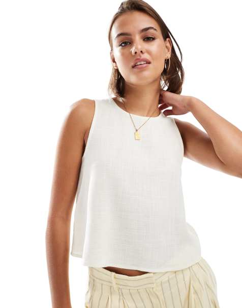 ASOS DESIGN - Top avorio effetto lino con schiena scoperta - view 1