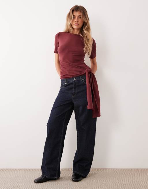 ASOS DESIGN top avvolgente con laccetto, morbidissimo, bordeaux, 2 di 4