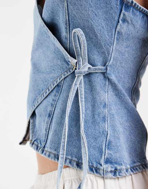 ASOS DESIGN - Top avvolgente in denim allacciato al collo in coordinato, 3 di 4