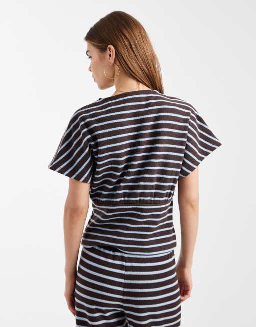 ASOS DESIGN - Top avvolgente stretto in vita a maniche corte a righe in coordinato, 4 di 4