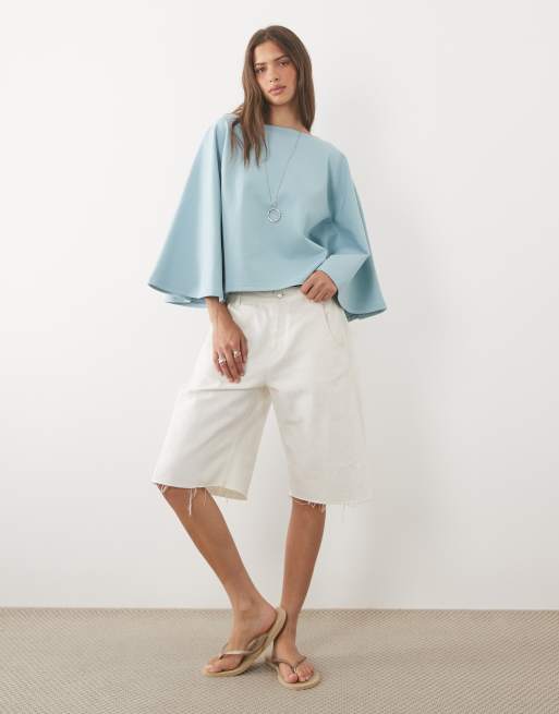 ASOS DESIGN - Top azul claro extragrande estilo capa de tejido entrelazado, 3 de 4