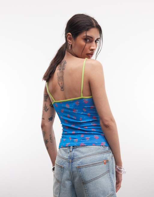 ASOS DESIGN - Top azul de tirantes con estampado floral sin costuras, 3 de 4
