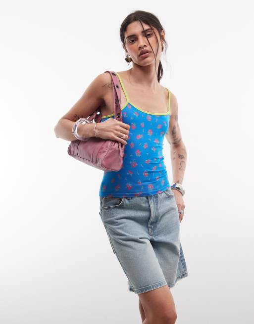 ASOS DESIGN - Top azul de tirantes con estampado floral sin costuras, 4 de 4