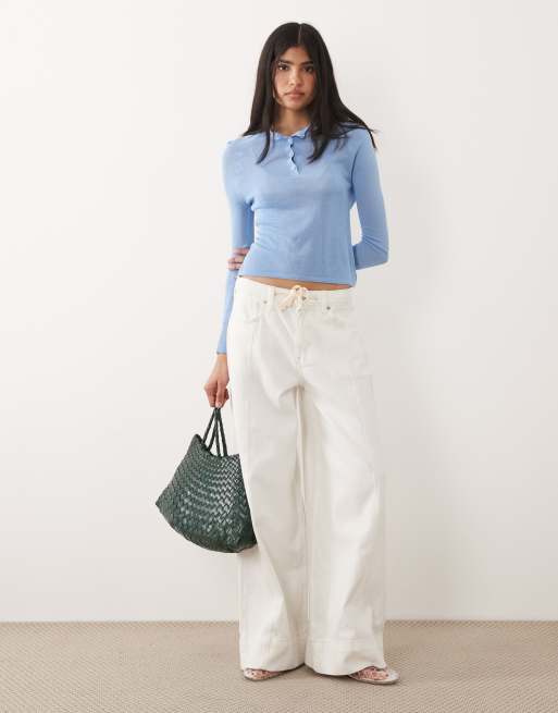 ASOS DESIGN - Top azul transparente con cuello panadero de punto fino, 2 de 4