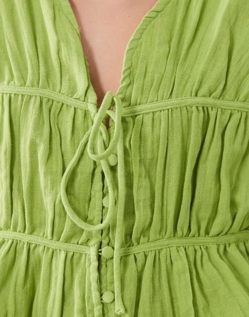 ASOS DESIGN - Top babydoll boutonné à l'avant avec manches longues - Vert, 3 de 4