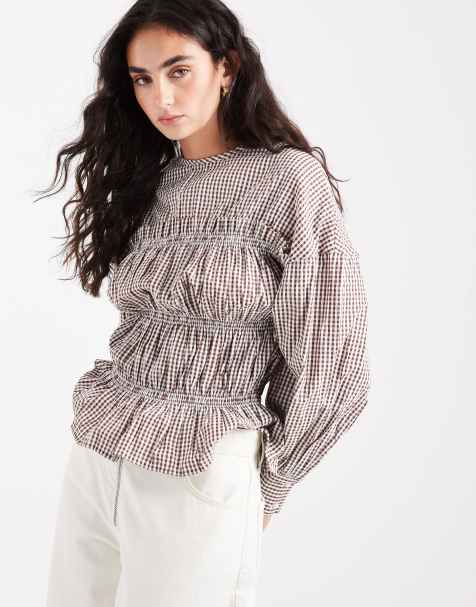 ASOS DESIGN - Top babydoll manches longues à carreaux vichy - view 1