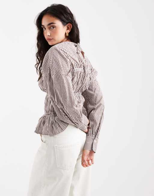 ASOS DESIGN - Top babydoll manches longues à carreaux vichy, 4 de 4