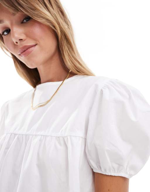 ASOS DESIGN - Top babydoll noué au dos à manches bouffantes - Blanc, 4 de 4