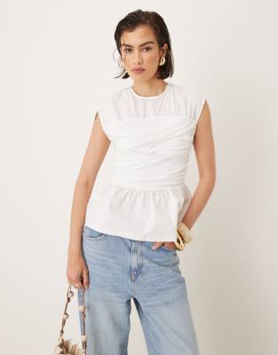 Top bandage à fronces en tissu mélangé - Ivoire-Blanc S