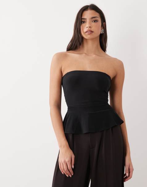 ASOS DESIGN - Top bandeau à basque avec laçage au dos - Noir - view 1