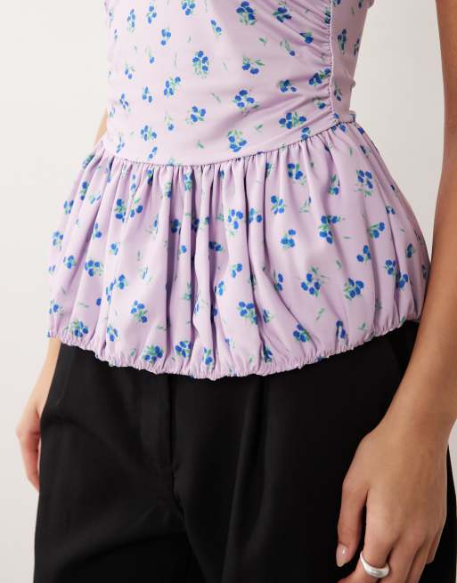 ASOS DESIGN - Top bandeau à fleurs avec ourlet boule - Lilas, 4 de 4