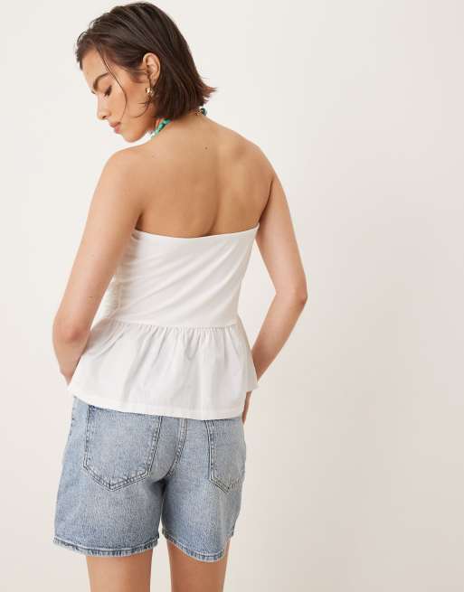 ASOS DESIGN - Top bandeau à fronces en tissu mélangé - Ivoire, 3 de 4