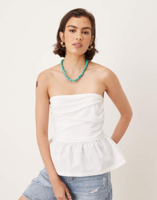 ASOS DESIGN - Top bandeau à fronces en tissu mélangé - Ivoire, 4 de 4