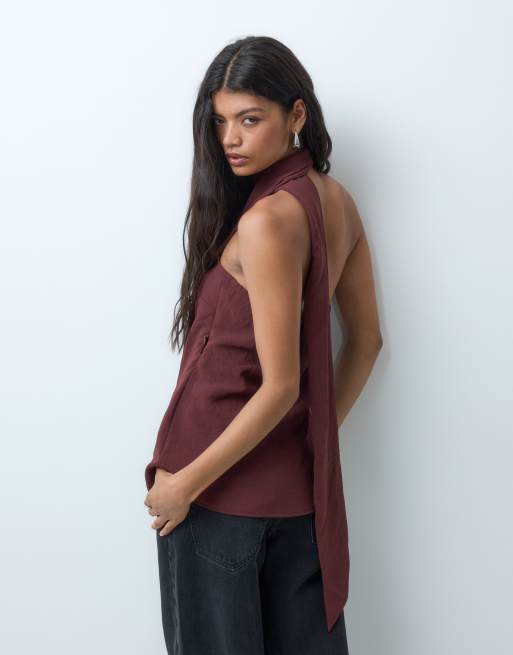 ASOS DESIGN Top bandeau ajusté avec foulard couleur chocolat, 4 de 5