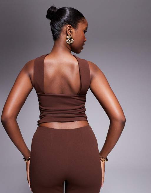ASOS DESIGN - Top bandeau d'ensemble avec foulard à l'encolure - Chocolat, 4 de 4
