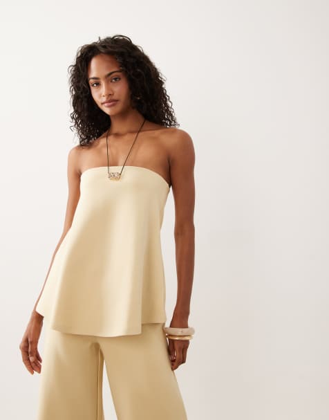 ASOS DESIGN - Top bandeau d'ensemble fluide en maille interlock - Babeurre - view 1