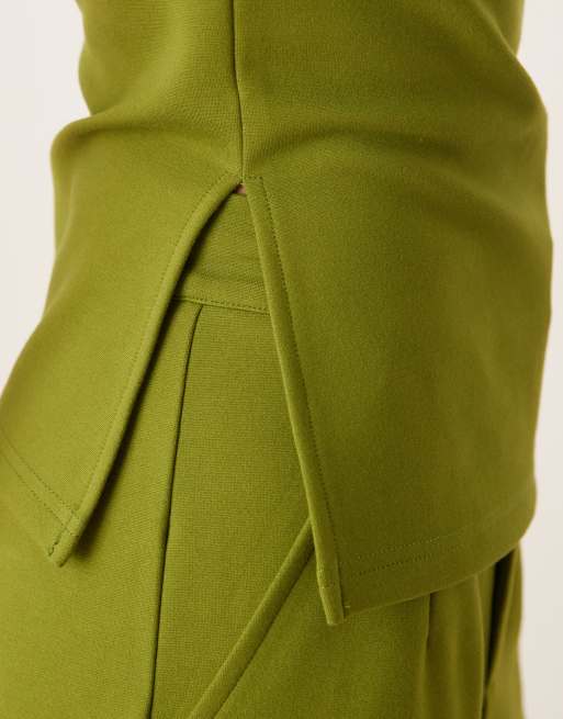 ASOS DESIGN - Top bandeau d'ensemble plissé en maille point de Rome - Vert olive, 2 de 4