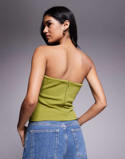 ASOS DESIGN - Top bandeau en crêpe avec découpe - Vert, 3 de 4