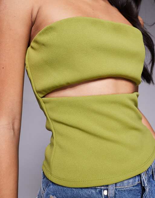 ASOS DESIGN - Top bandeau en crêpe avec découpe - Vert, 4 de 4