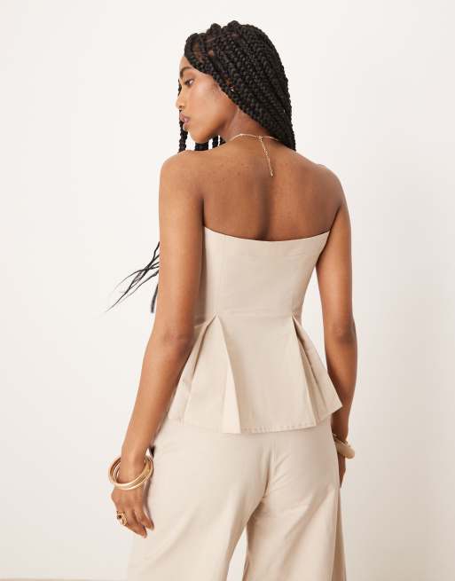 ASOS DESIGN - Top bandeau en lin mélangé à taille cintrée - Beige