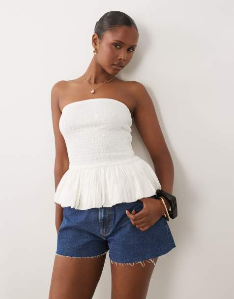ASOS DESIGN - Top bandeau froncé avec ourlet à volants - Blanc - view 1