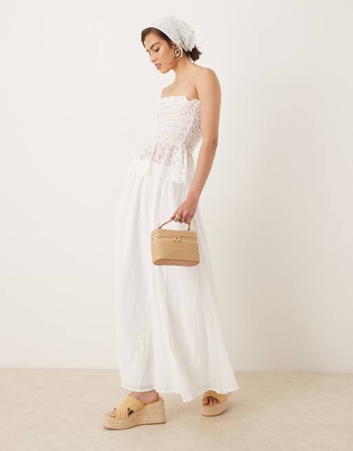 ASOS DESIGN shirred mesh bandeau top in white