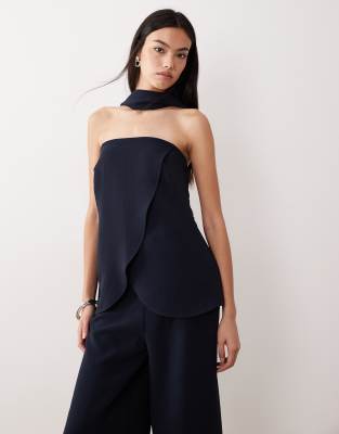 ASOS DESIGN - Top bandeau habillé d'ensemble avec tour de cou - Bleu marine