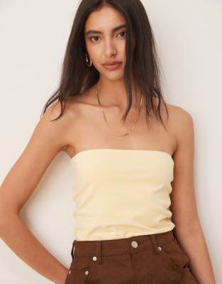 Top bandeau long en coton effet peau de pêche - Babeurre-Jaune L