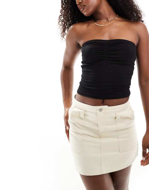 ASOS DESIGN - Top bandeau long froncé à l'avant - Noir - view 1