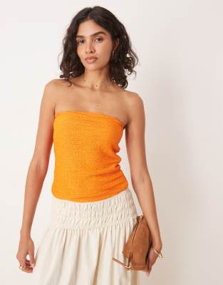 Top bandeau long semi-transparent en maille au crochet - Orange-Marron M