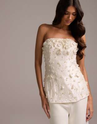 Top bandeau orné de perles - Ivoire-Blanc 34