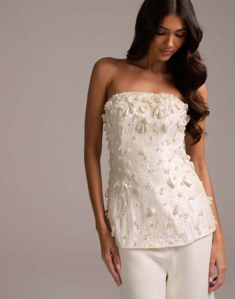 ASOS DESIGN - Top bandeau orné de perles - Ivoire - view 1