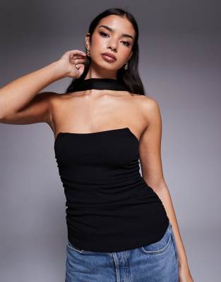 ASOS DESIGN - Top bandeau structuré long à détail foulard - Noir