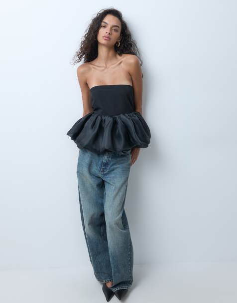 ASOS DESIGN bubble hem bandeau top in black