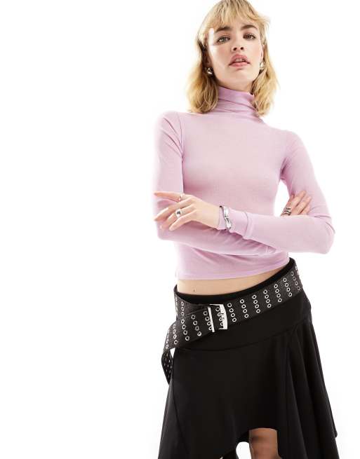 ASOS DESIGN - Top base layer a maniche lunghe accollato in rete rosa