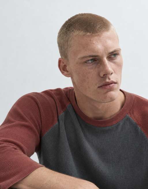 ASOS DESIGN top baseball oversize en maille gaufrée délavée à manches longues gris et marron, 8 de 10