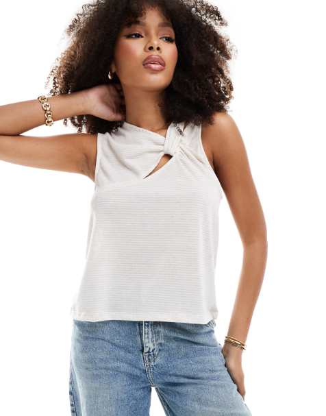 ASOS DESIGN - Top beige con spalline annodare in coordinato - view 1