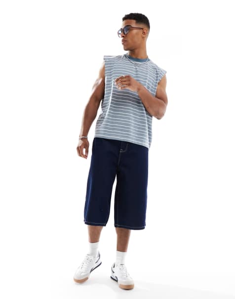 ASOS DESIGN – Top bez rękawów o pudełkowym kroju oversize w szaro-białe paski - view 1