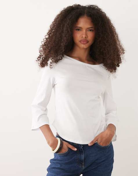 ASOS DESIGN - Top bianco con maniche a 3/4 e scollo a barchetta - view 1