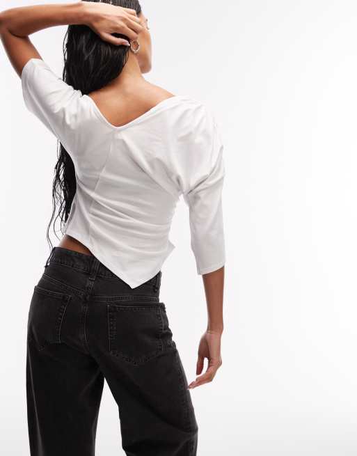ASOS DESIGN - Top bianco con spalle scivolate e vita stretta, 2 di 4
