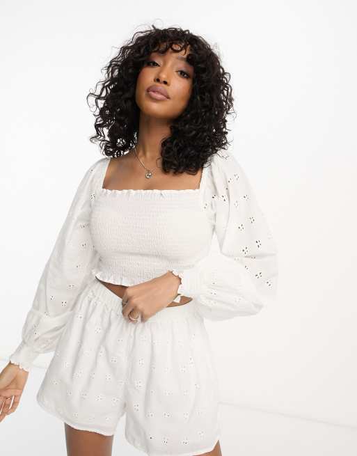 ASOS DESIGN - Top bianco trasparente in pizzo sangallo in coordinato