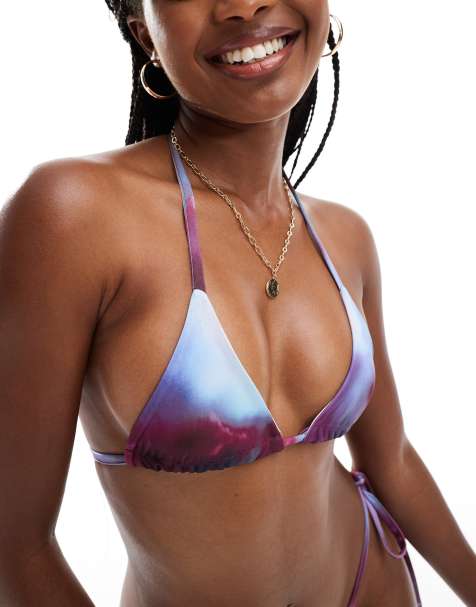 ASOS DESIGN - Top bikini a triangolo tie-dye allacciato sul retro - view 1