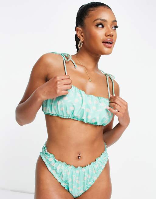 ASOS DESIGN - Top bikini corto allacciato sulle spalle a fiori in due tonalità