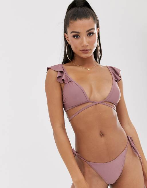 ASOS DESIGN - Bikini malva con ruches, 2 di 3