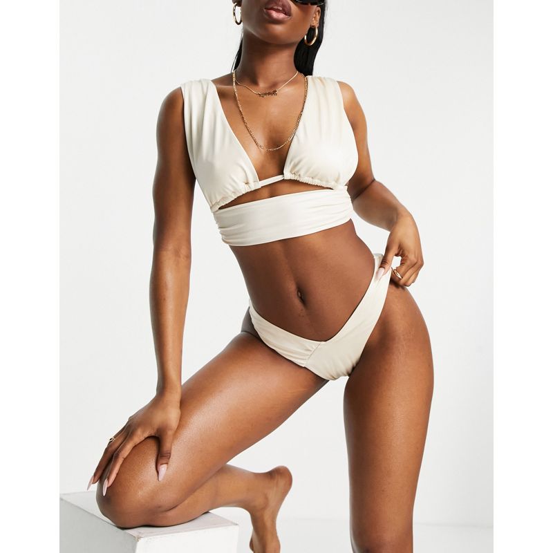 0I3NF Costumi e Moda mare DESIGN - Top bikini taglio corto bianco sporco con scollo profondo e dettaglio a portafoglio