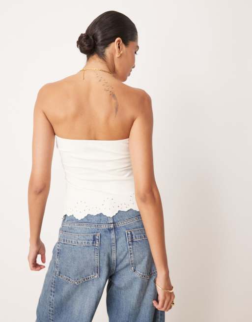ASOS DESIGN - Top blanco con escote palabra de honor y bajo bordado, 4 de 4