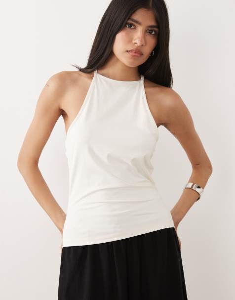ASOS DESIGN - Top blanco de tirantes con detalle de espalda de nadadora de poliamida - view 1